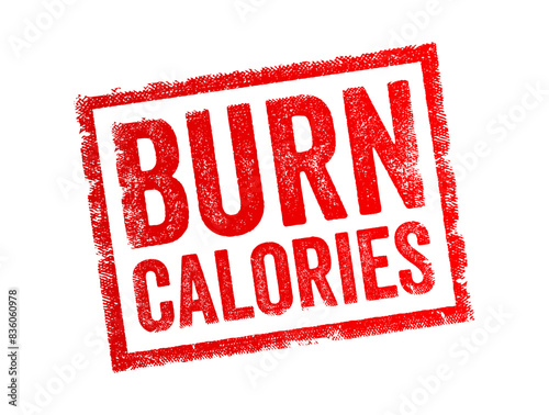 Burn Calories - is a term used to describe the process of expending energy through physical activity or bodily functions, text concept stamp