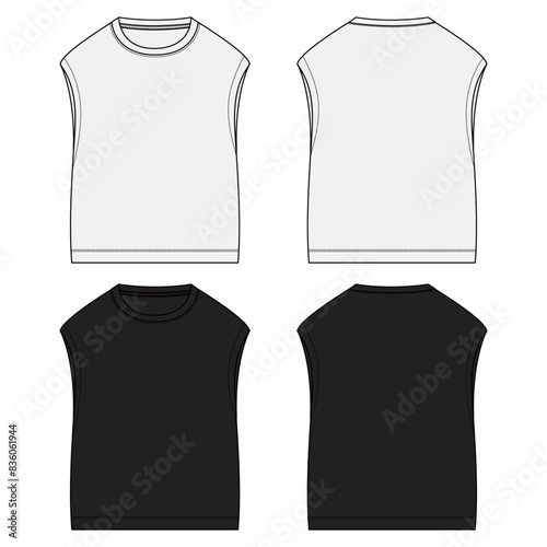 Technical drawing Sleeveless T shirt tank tops vector illustration template front and back views