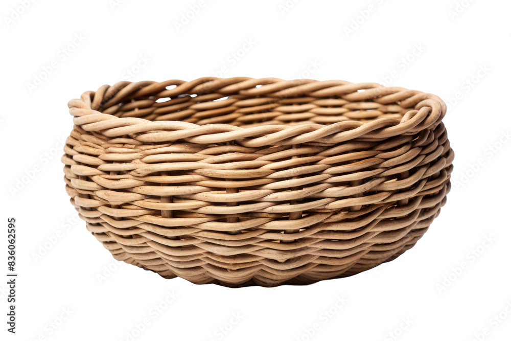 A close-up image of an empty woven wicker basket with intricate design, ideal for home decor, storage, or rustic themed settings. A close-up image of an empty woven wicker basket with intricate design, ideal for home decor, storage, or rustic themed settings.