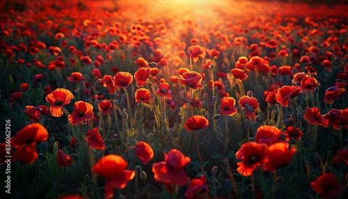 Scarlet Dreams: A breathtaking field of red poppies glowing in the sunset light of Russia's Crimea