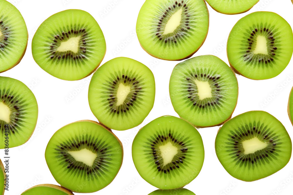 Close-up of multiple kiwi slices with vibrant green color and detailed texture, perfect for healthy food and fruit-themed backgrounds. Close-up of multiple kiwi slices with vibrant green color and detailed texture, perfect for healthy food and fruit-themed backgrounds.