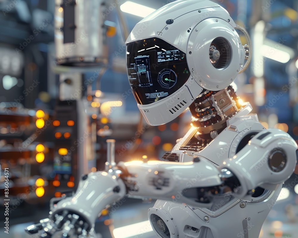 Fototapeta premium Illustration of Applying AI and ML algorithms to analyze data and optimize industrial processes, improve quality control, and enhance production efficiency. Ai Generate.