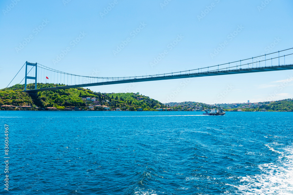 Fototapeta premium View from Bosphorus to Fatih Sultan Mehmet Bridge in Istanbul