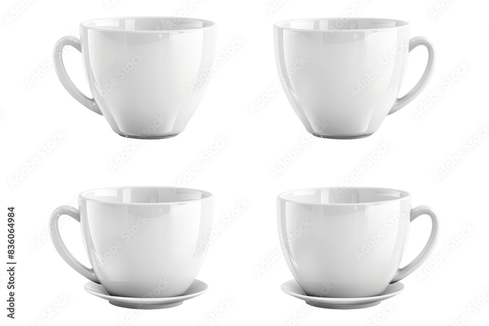 Set of white coffee cups isolated on transparent background Set of white coffee cups isolated on transparent background