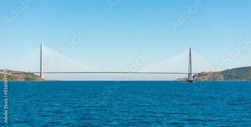 Yavuz sultan selim bridge on Bosphorus in Istanbul, Turkey. Bridge sea landscape photo