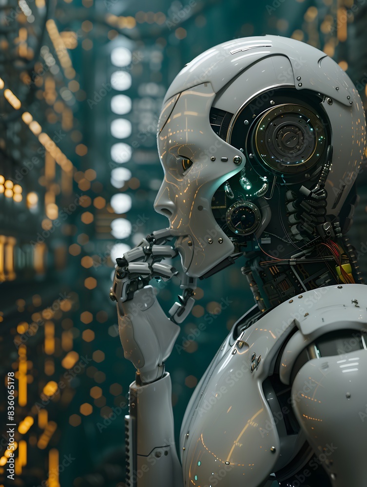 Fototapeta premium Illustration of Applying AI and ML algorithms to analyze data and optimize industrial processes, improve quality control, and enhance production efficiency. Ai Generate.