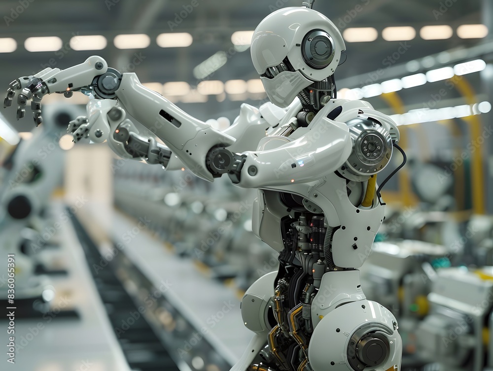 Fototapeta premium Illustration of Applying AI and ML algorithms to analyze data and optimize industrial processes, improve quality control, and enhance production efficiency. Ai Generate.