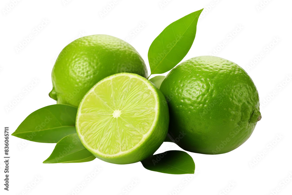 Fresh limes with green leaves isolated on transparent background. Perfect for recipes, drinks, and healthy food concepts. Fresh limes with green leaves isolated on transparent background. Perfect for recipes, drinks, and healthy food concepts.
