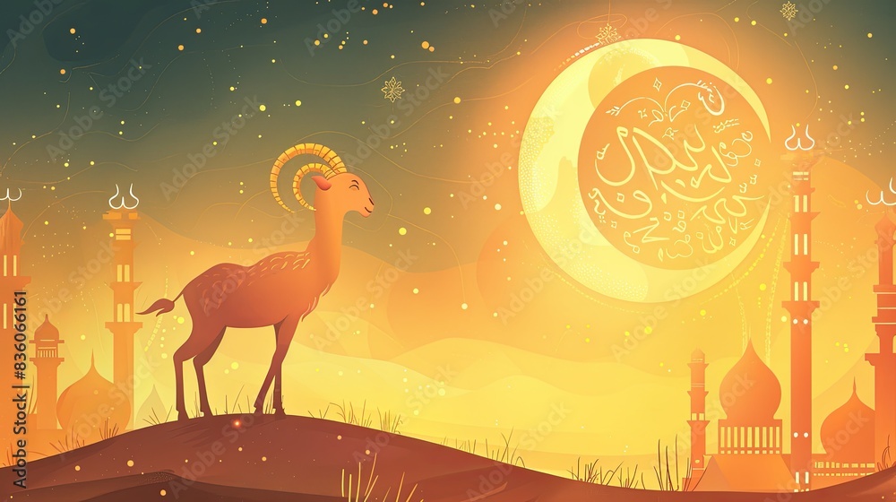 Fototapeta premium eid al adha banner with goat illustration