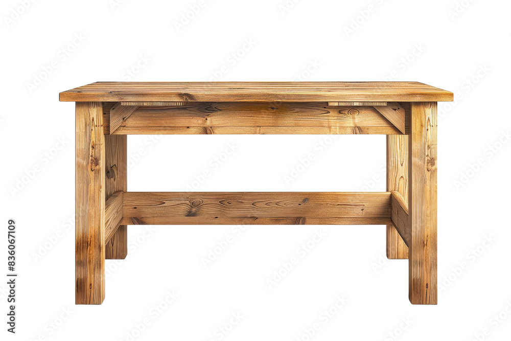 Rustic wooden table with sturdy legs and natural finish, perfect for home or office decor, adding a touch of warmth and functionality to any space.