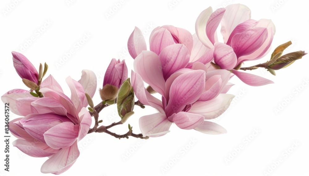 Stunning Magnolia Blossom Bouquet: A Captivating Image Against a White Backdrop Stunning Magnolia Blossom Bouquet: A Captivating Image Against a White Backdrop