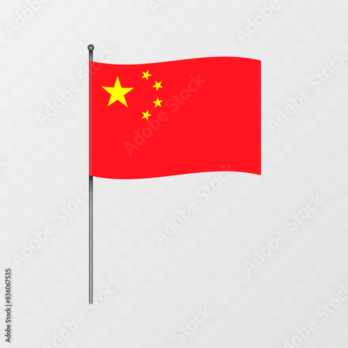 China national flag on flagpole. Vector illustration.