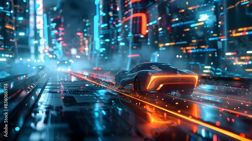 Autonomous Futuristic Vehicle Navigating Smart City Skyline © Thares2020