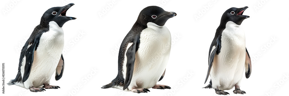 Three Adelie penguins standing in a row Three Adelie penguins standing in a row