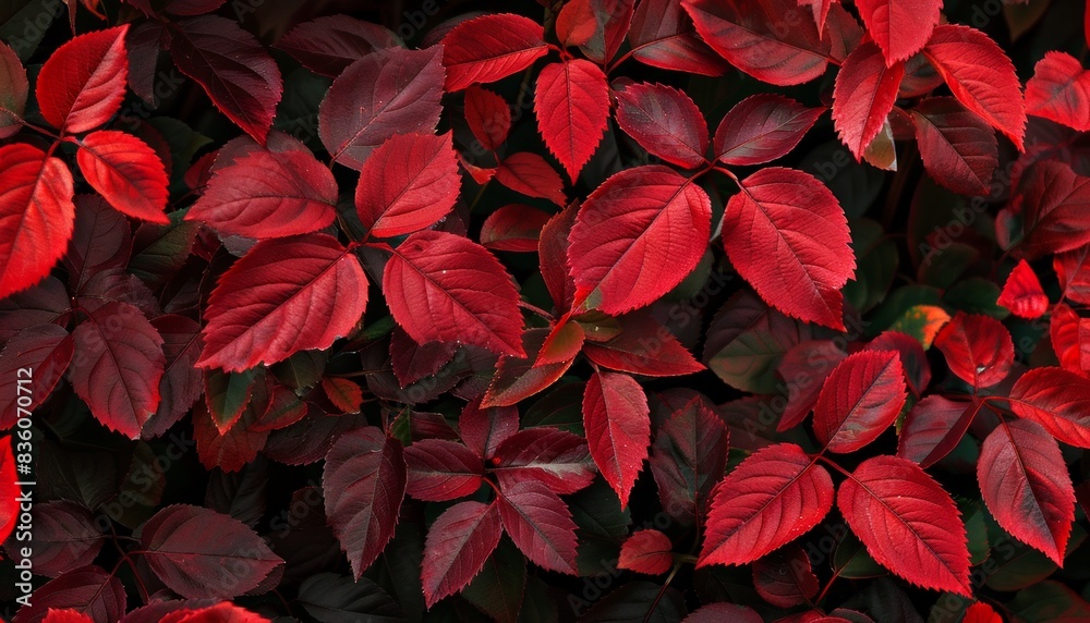Crimson Beauty: The Stunning Red Leaves of Rose Plant --ar 7:4 Crimson Beauty: The Stunning Red Leaves of Rose Plant --ar 7:4