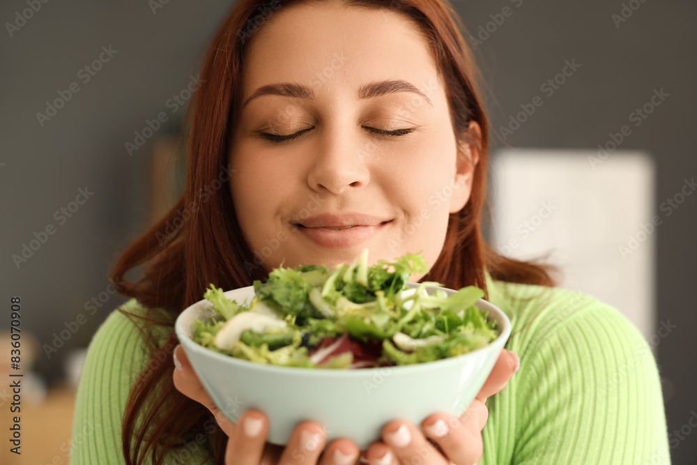 Young pregnant woman with fresh vegetable salad at home, closeup Young pregnant woman with fresh vegetable salad at home, closeup
