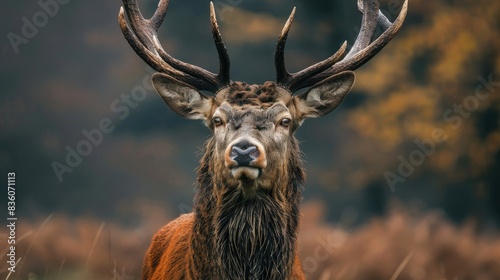 Red deer stag photographed up close during mating season