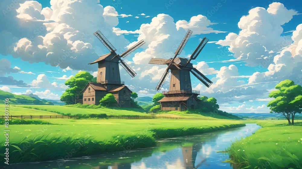 Naklejka premium Anime Landscape Wallpaper