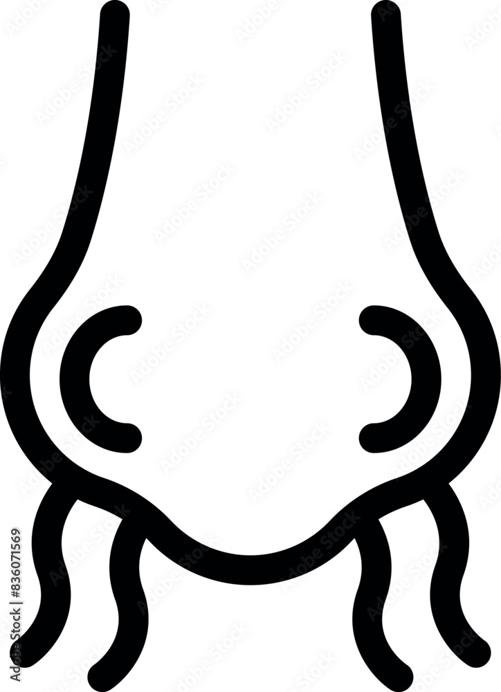 Simple black line drawing of a human nose, an icon for body parts or senses Simple black line drawing of a human nose, an icon for body parts or senses
