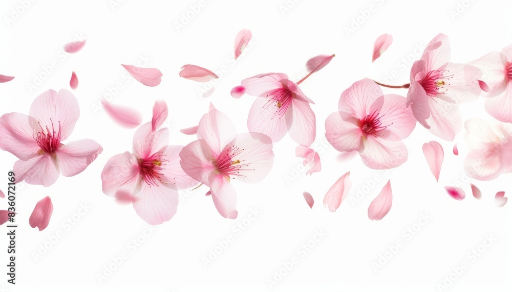 Fototapeta premium Petals of Beauty: Sakura Blossoms Dancing on a White Canvas - Banner Design
