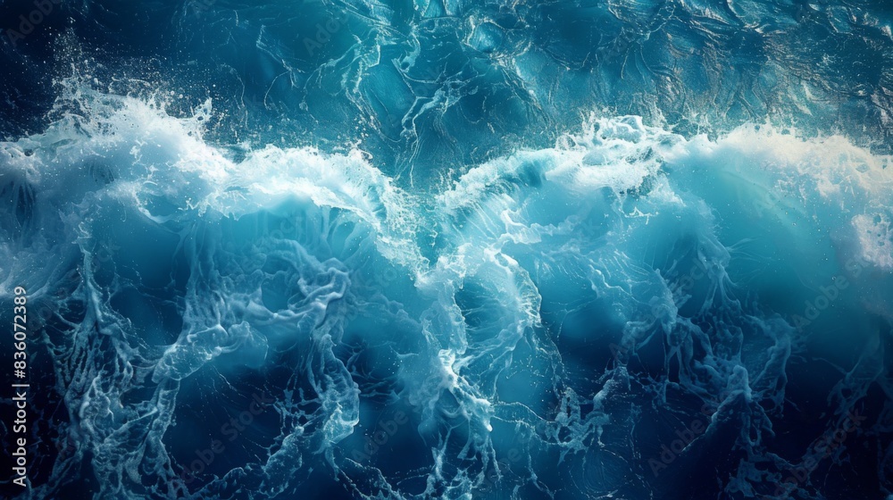 Turbulent blue ocean waves with white foam, capturing the dynamic energy of the sea. Turbulent blue ocean waves with white foam, capturing the dynamic energy of the sea.