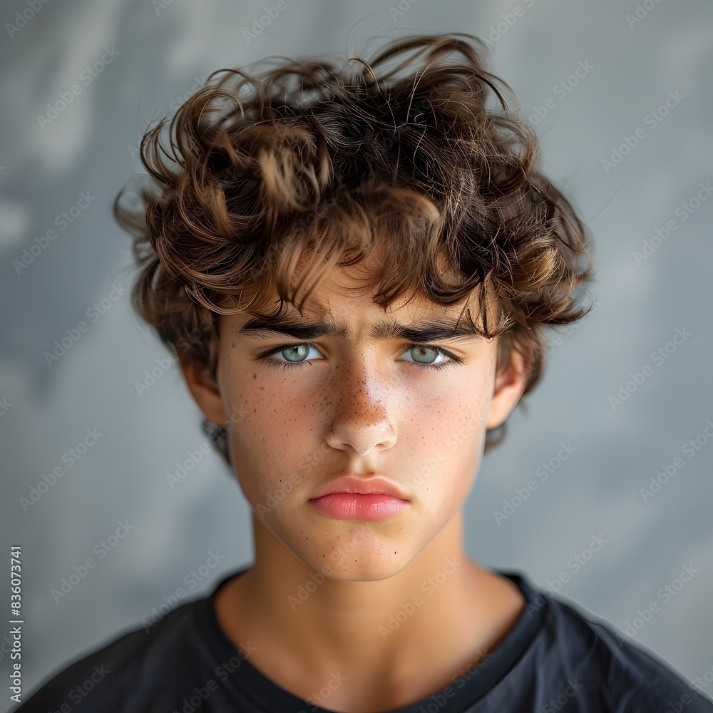 Teenager Portrayal with Defiant Expression and Intense Gaze Teenager Portrayal with Defiant Expression and Intense Gaze