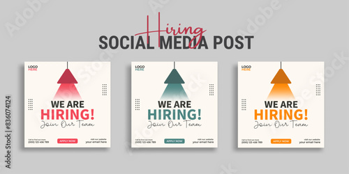 We are hiring job vacancy social media post or square web banner template vector design	
