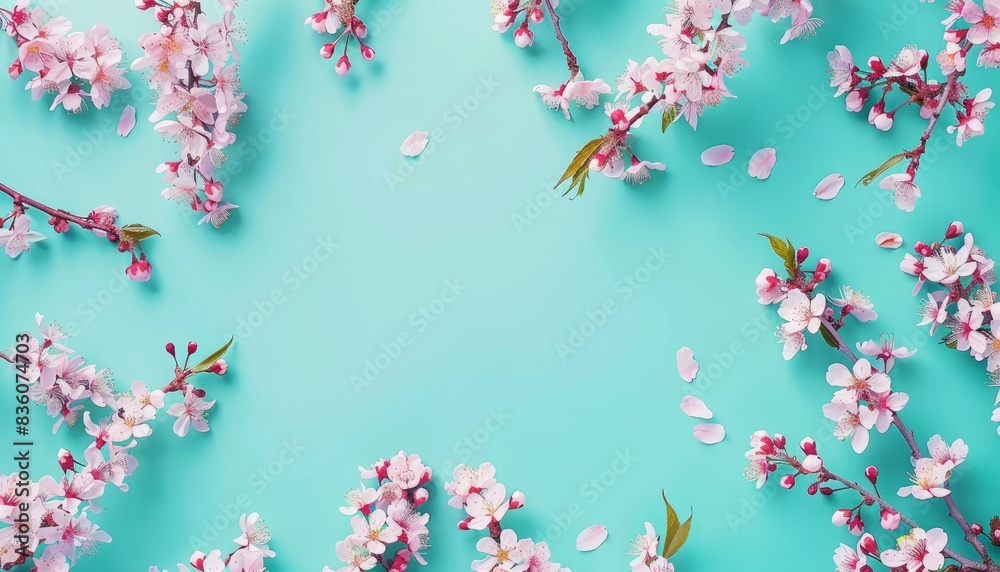 Serenity in Bloom: Turquoise Blue Cherry Blossom Frame