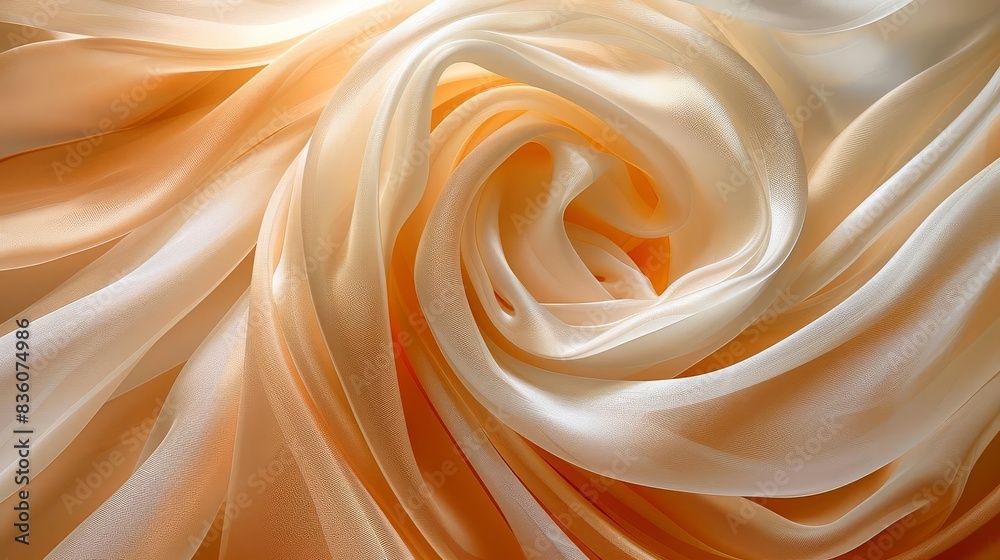Obraz premium Abstract swirl of silky, soft, peach-colored fabric. Elegant, gentle texture.