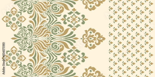 Abstract Traditional Scribble Style Hand Drawn Ikat Seamless Vector Pattern Trendy Fashion Colors Perfect for Allover Fabric Print or Wall Paper Damask Ethnic Concept Bright Orange White Tones


