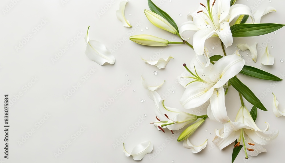 Serenity in Bloom: White Lily Flowers in a Top View Display Serenity in Bloom: White Lily Flowers in a Top View Display