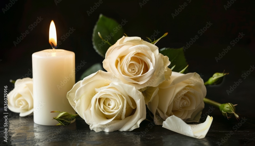 Elegance in Grief: White Roses and Candle as a Funeral Symbol Elegance in Grief: White Roses and Candle as a Funeral Symbol