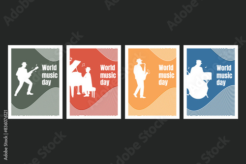 Wallpaper Mural Musical posters, covers, cards collection. Musical instrumets in retro style. Jazz background. Musical band Torontodigital.ca