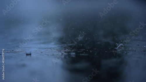 Rain Drops Falling in Rainy Night in Slow Motion Rainfall