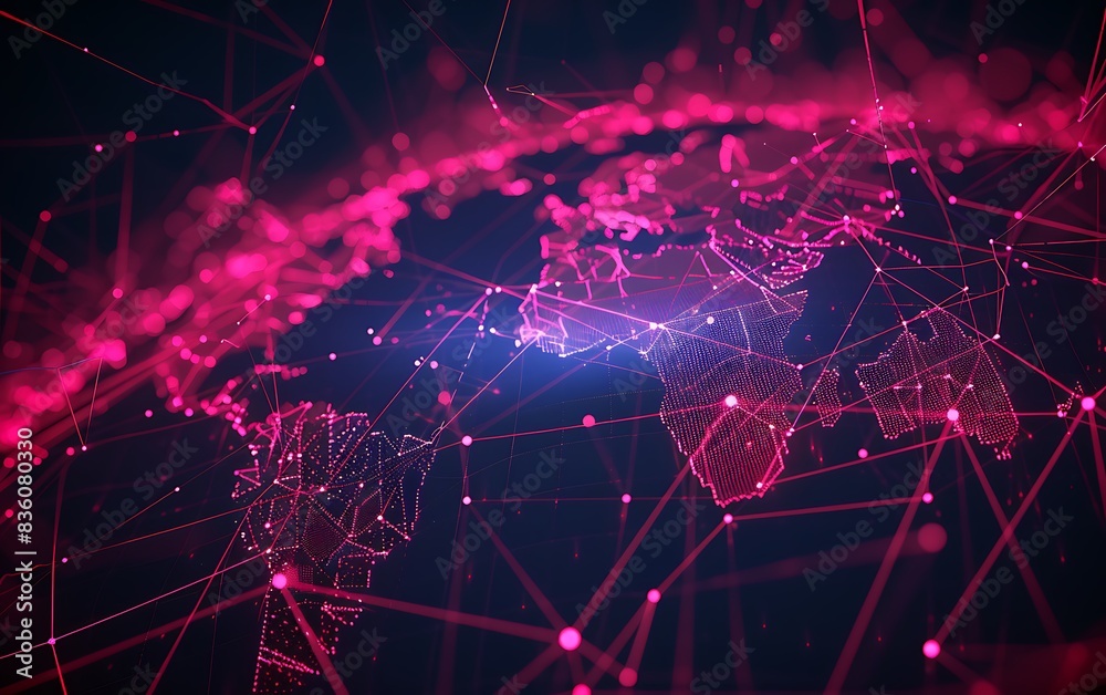 Obraz premium Global connectivity concept illustrated with world map Abstract tech graphics background