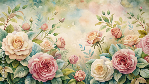Luxurious floral watercolor background showcases a lush garden