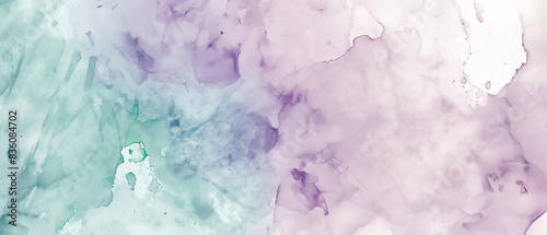 ラベンダー、ミントなどの淡い色彩の水彩絵の具のにじみが、透明な背景の上に有機的で流動的な形で描かれている © 三毛猫 
