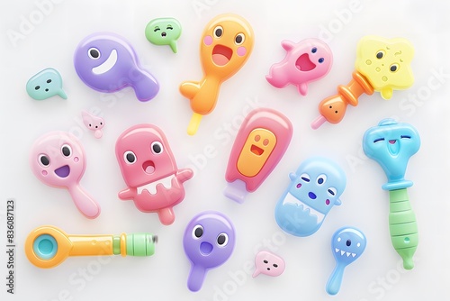 A set of cute and playful cartoon featuring each expressing different emotions  photo