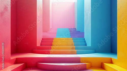 Colorful platforms and stairways arranged in a minimal scene  perfect for commercial mockups and product displays