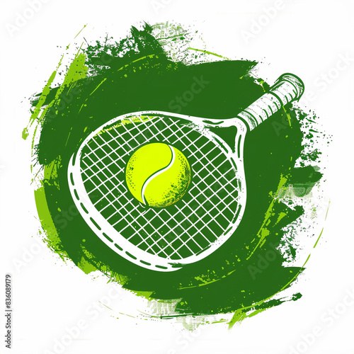 Illustration of tennis racket and ball.