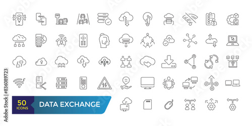 Data exchange line icons. Outline web and ui icon collection. Editable stroke. Vector illustration