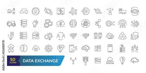 Data exchange line icons. Outline web and ui icon collection. Editable stroke. Vector illustration
