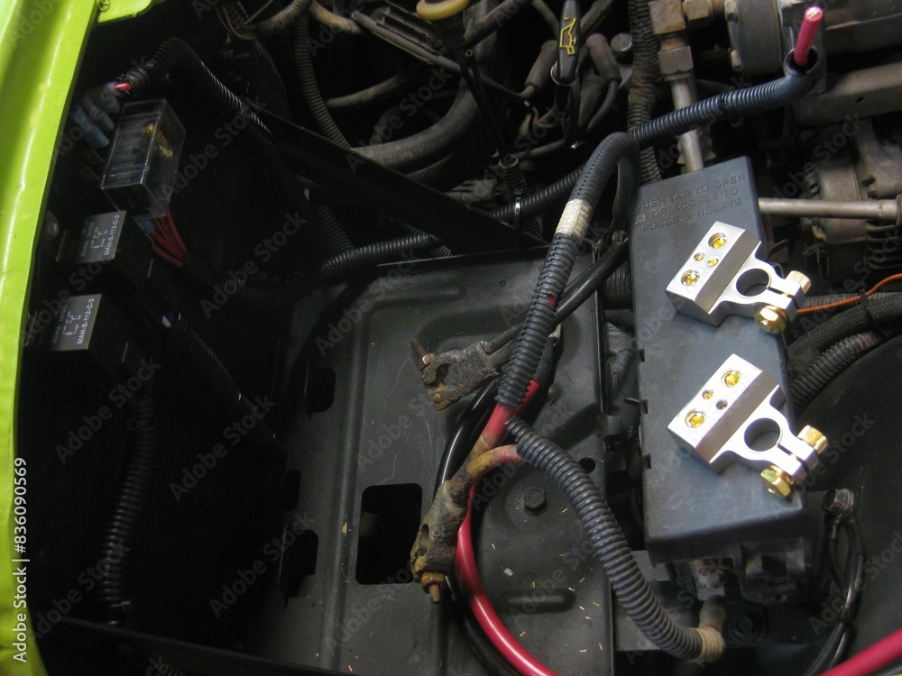 Fototapeta premium Installing New Battery Terminals for a Car Battery, Clean Electrical Work 