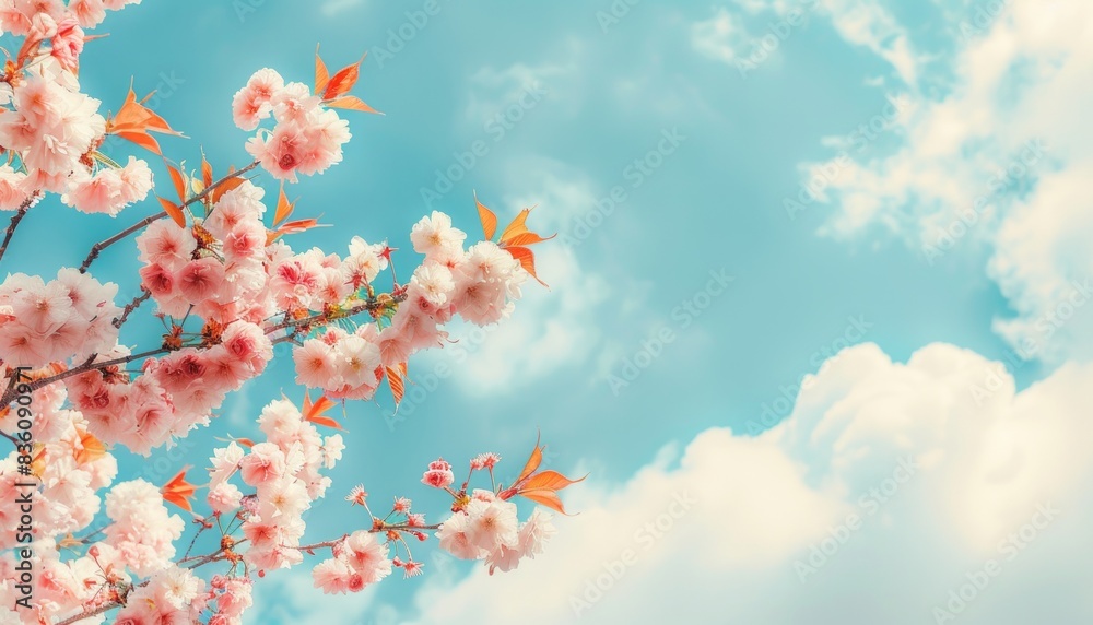 Dreamy Cherry Blossoms: A Romantic Spring Scene Under a Blue Sky Dreamy Cherry Blossoms: A Romantic Spring Scene Under a Blue Sky