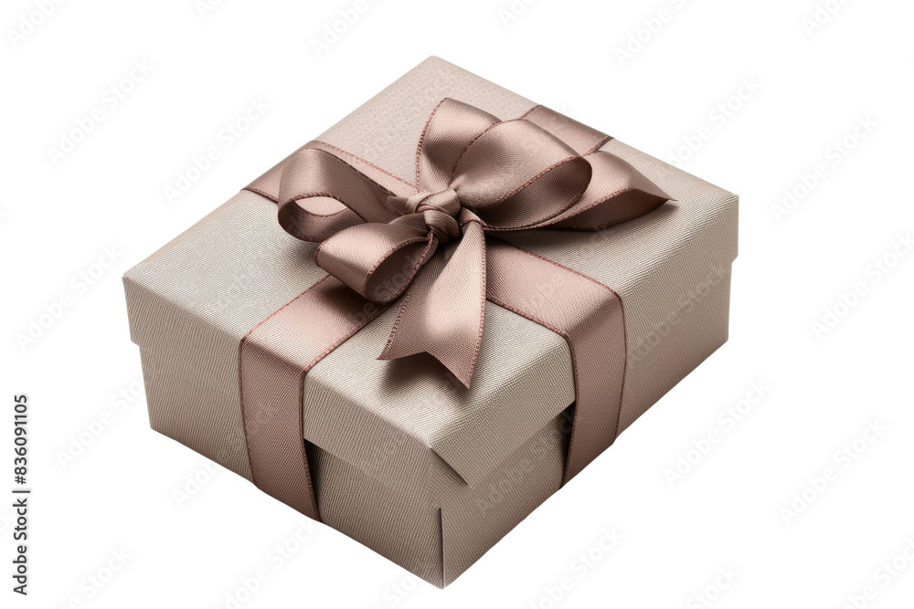 Gift Box with Brown Ribbon and Gold Trim isolated