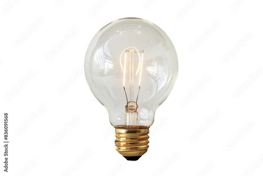 Light bulb isolated on white background showing a bright glass bulb representing electricity, energy, and innovation Light bulb isolated on white background showing a bright glass bulb representing electricity, energy, and innovation