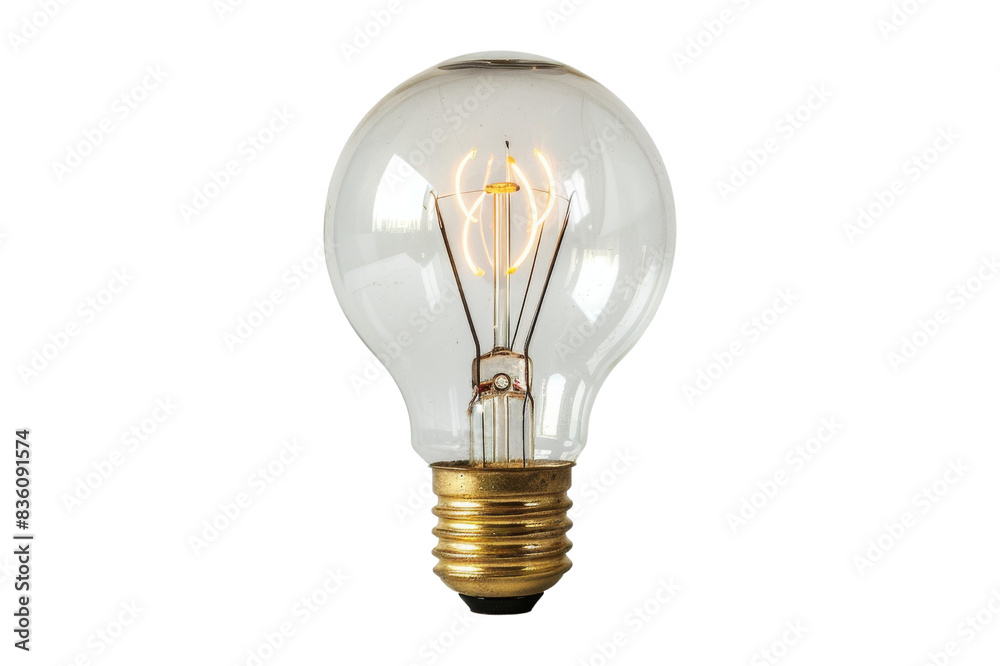 Light bulb isolated on white background showing a bright glass bulb representing electricity, energy, and innovation Light bulb isolated on white background showing a bright glass bulb representing electricity, energy, and innovation