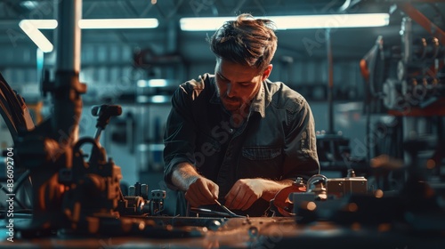 a man working on a machine in a factory
