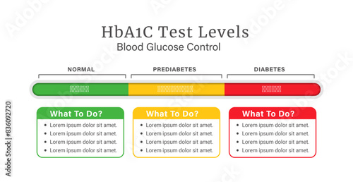 Diabetes Infographic HbA1C Test Levels Range for Blood Glucose Control with Editable Text.