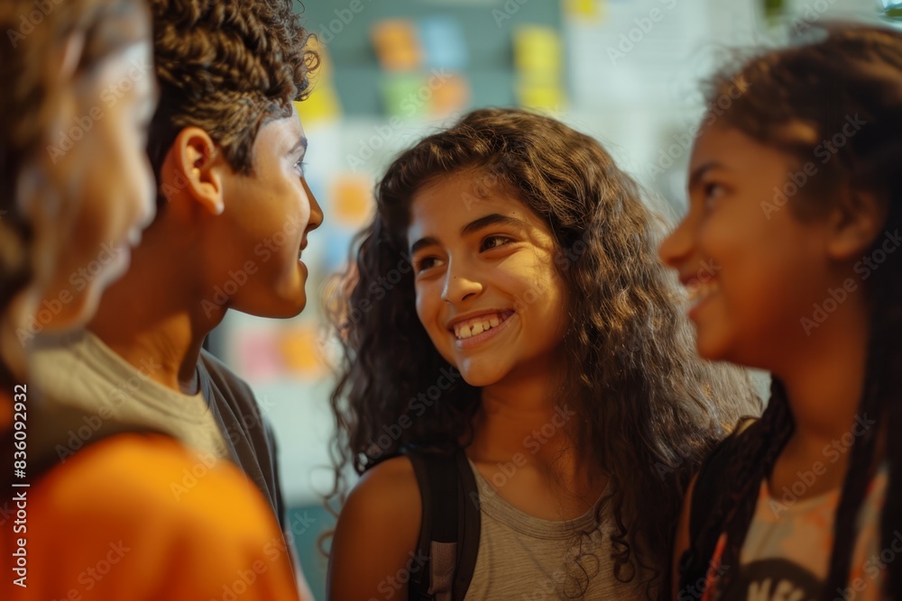 Fototapeta premium a group of young people smiling and talking 